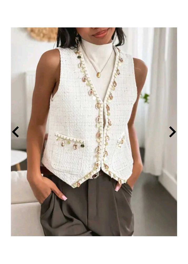 Chic Tweed Embellished Vest