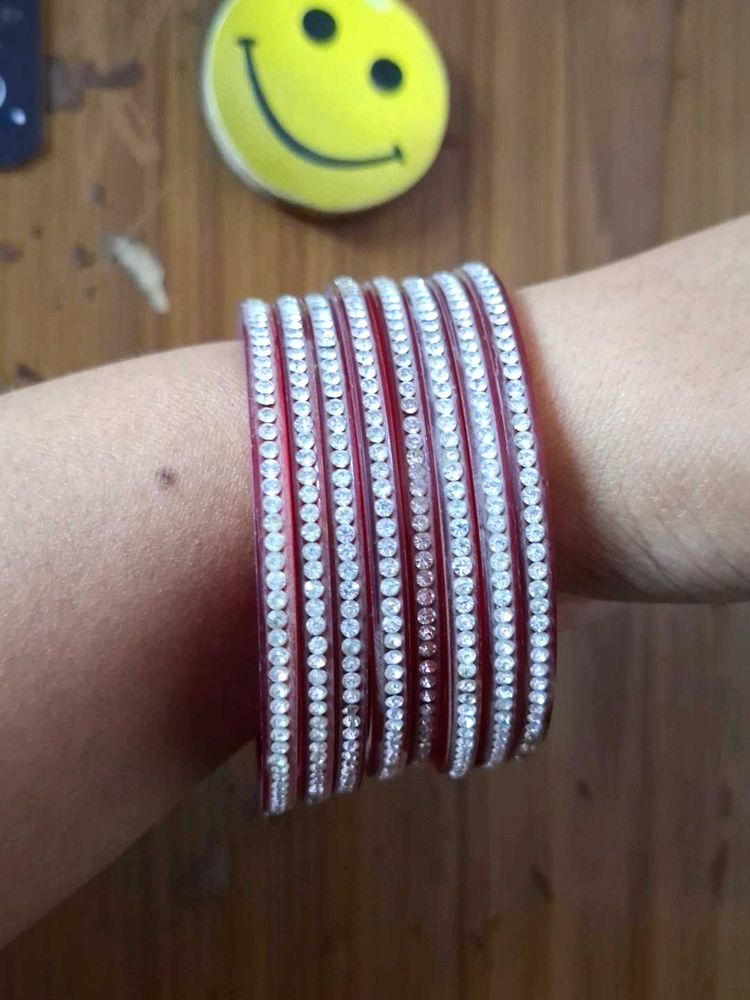 Red &amp; White Stone Bangles Set