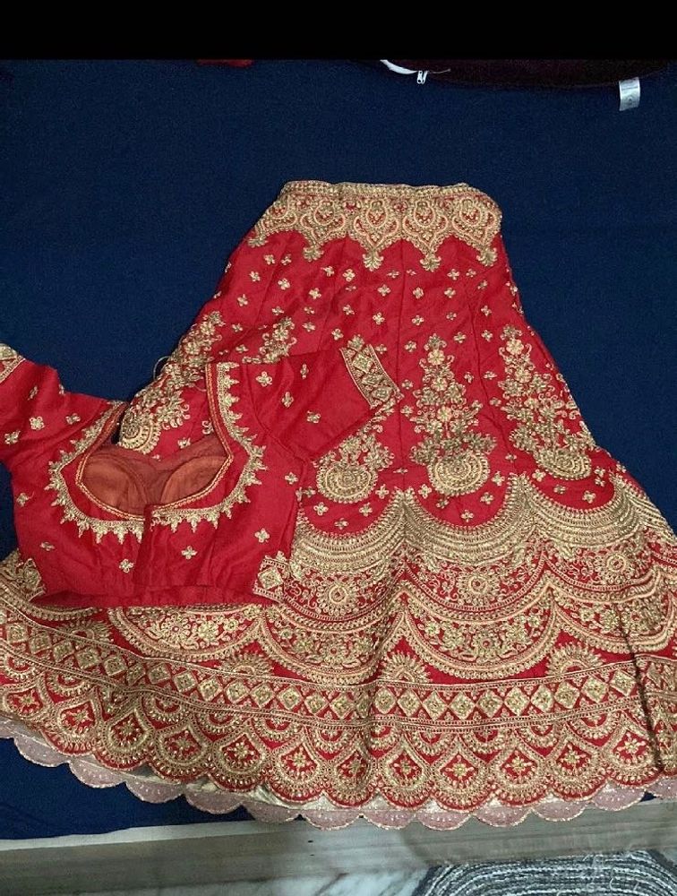 Exquisite Red &amp; Gold Embroidered Lehenga Set