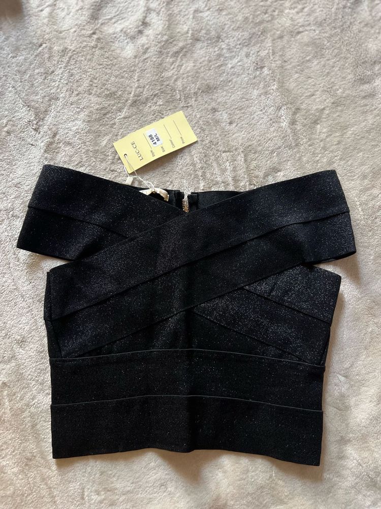 Chic Black Off-Shoulder Bandage Top