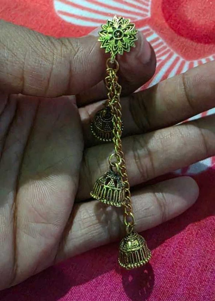 Gold Jhumka Earrings with Chain