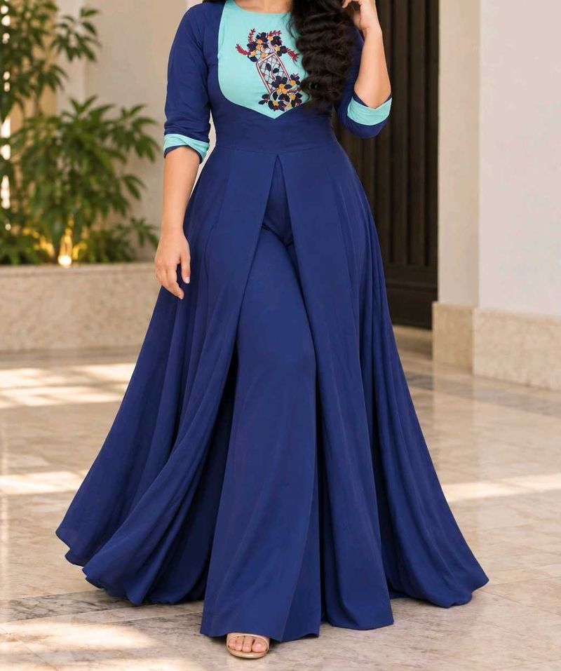 Navy Bloom cape like handwork Anarkali set