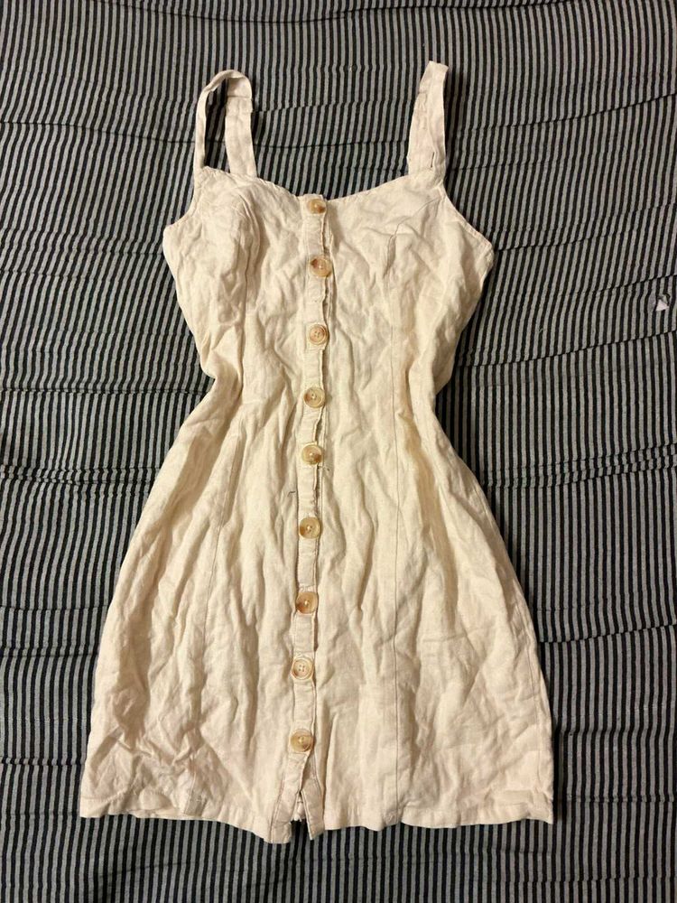 Cream Linen Button-Up Mini Dress