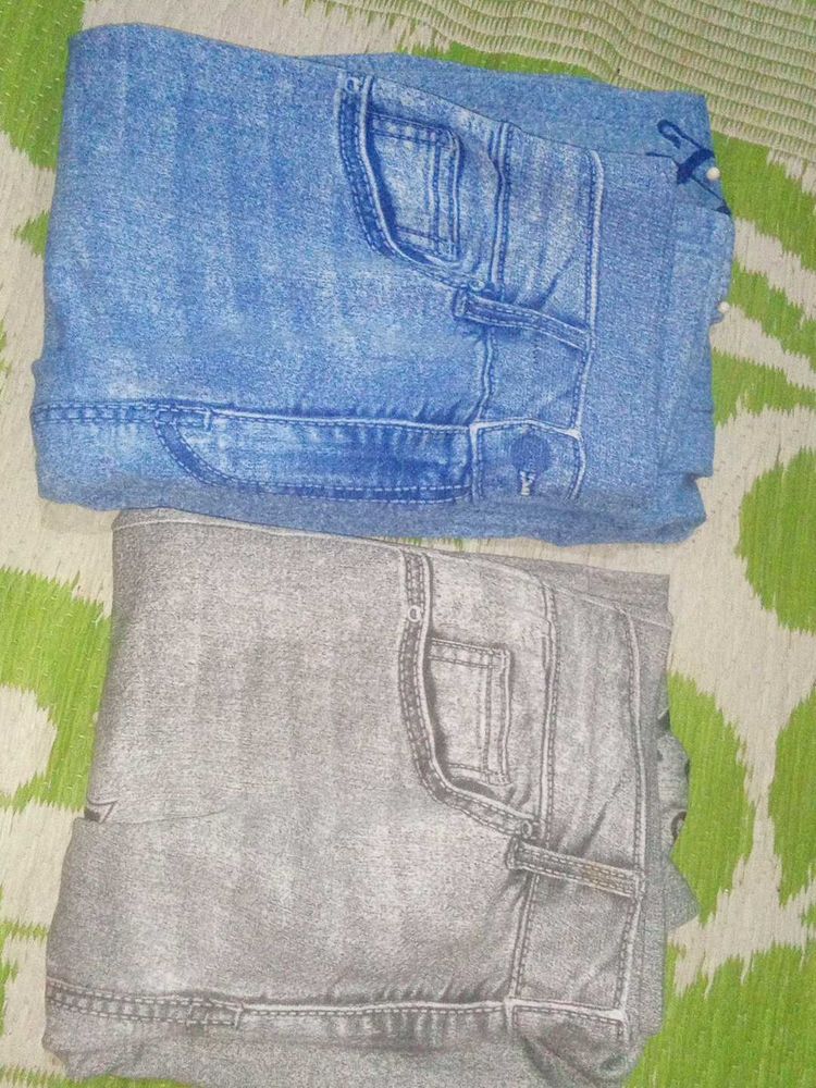 Denim Style Pants - Blue &amp; Grey stretchable combo