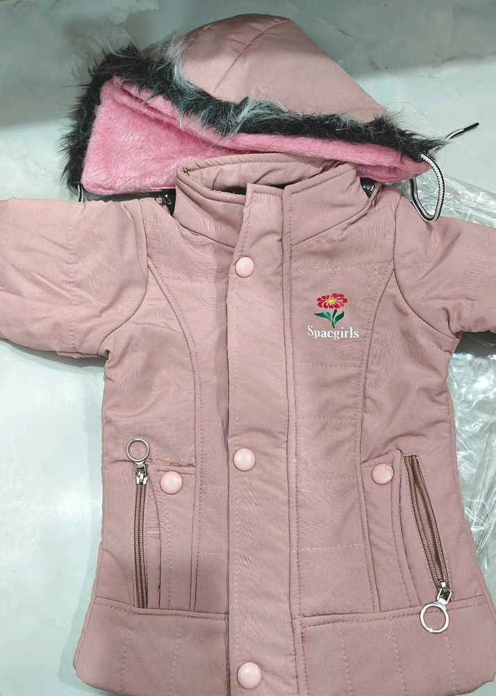 Pink Fur Hooded Jacket for Girls