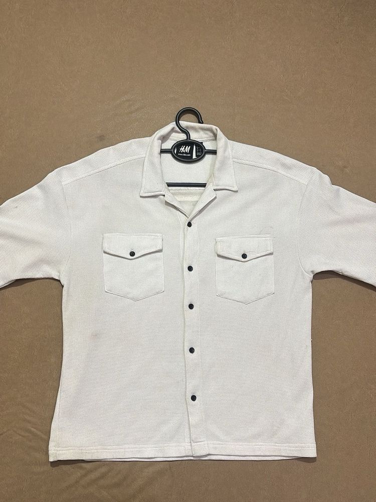 H&amp;M White Textured Shirt oversized