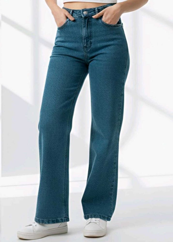 Stylish Blue Denim Wide Leg Jeans