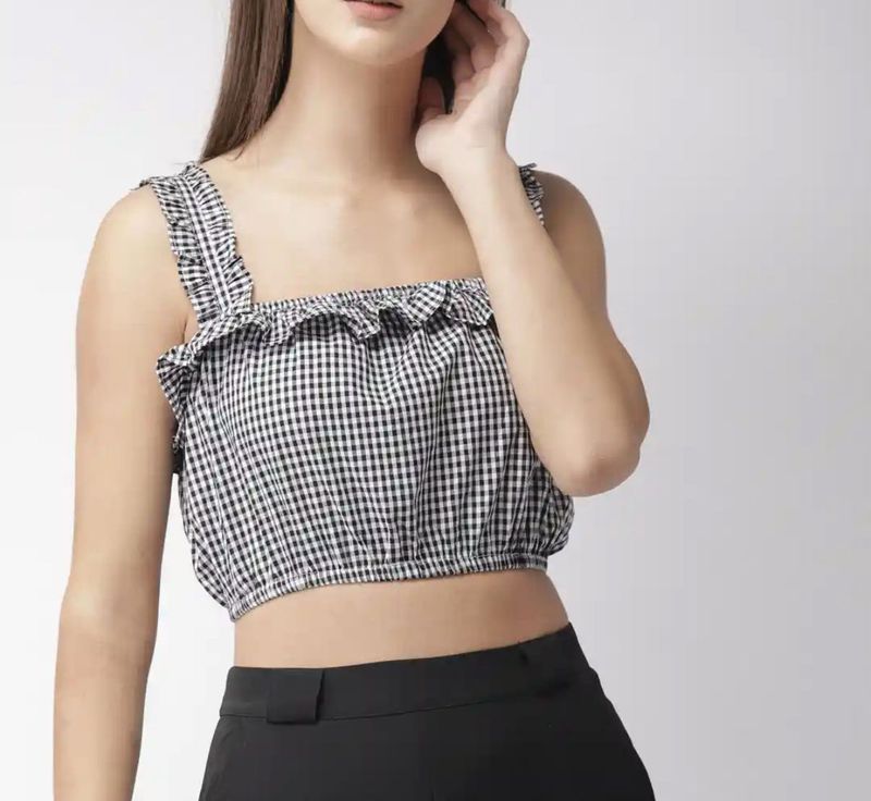 Gingham Ruffle Crop Top