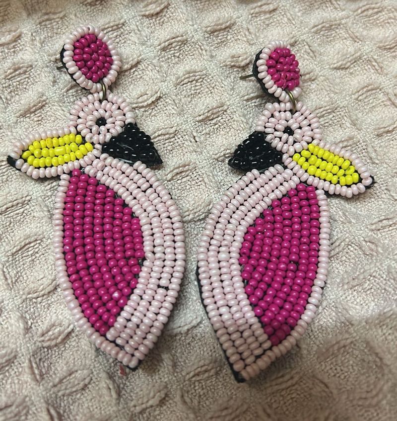 Cute Beaded Flamingo Earrings