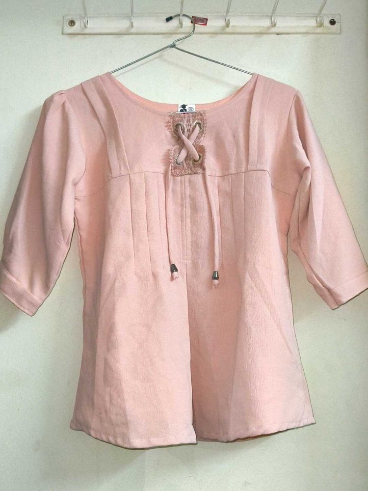 Cute Pink Lace-Up Top