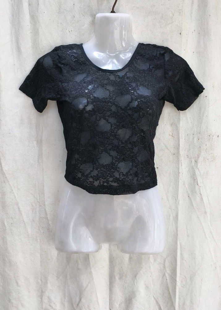 87209. Black Lace Crop Top