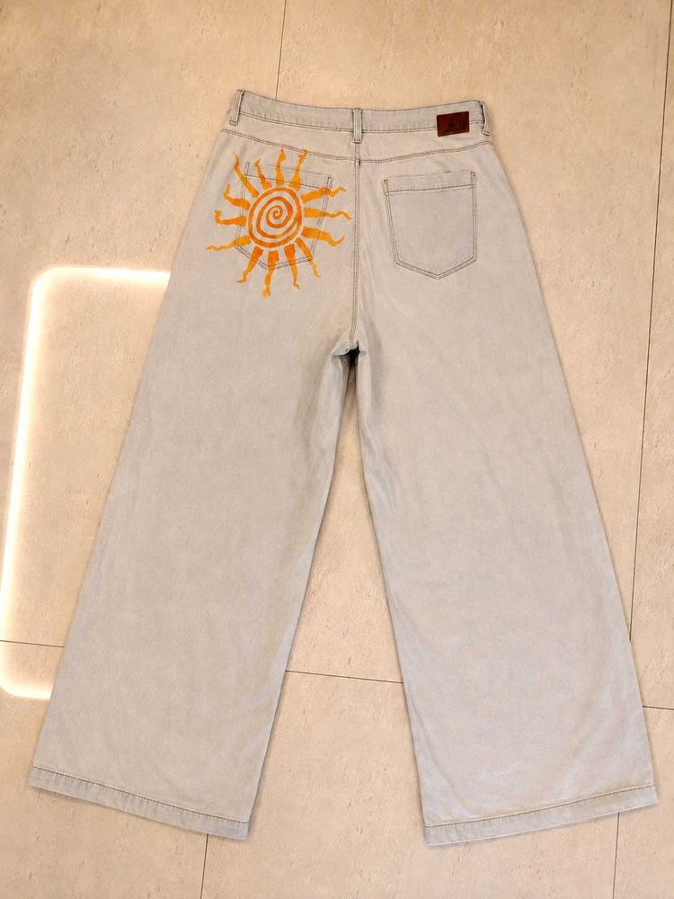 ✨Y2K Hand-Painted Sun cargo aesthetic baggy jeans