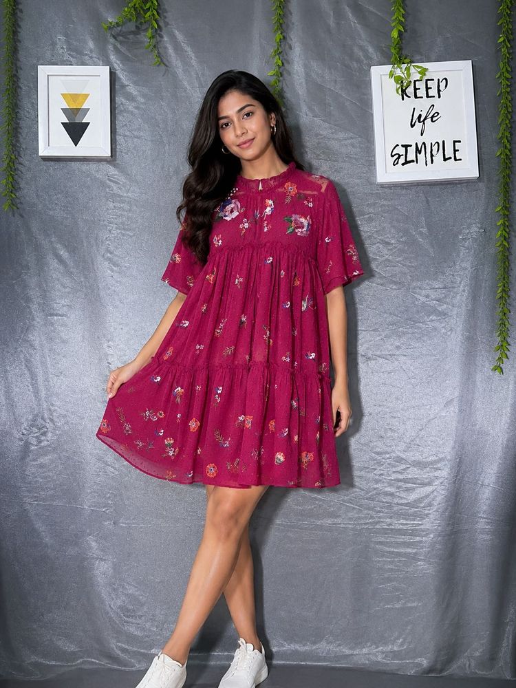 Zara Boho Floral Tiered Mini Dress