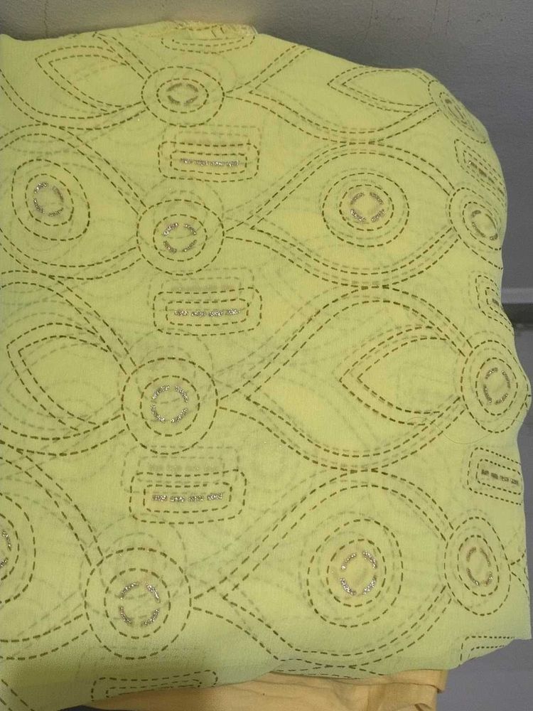 Lime Green Embroidered Dress Material