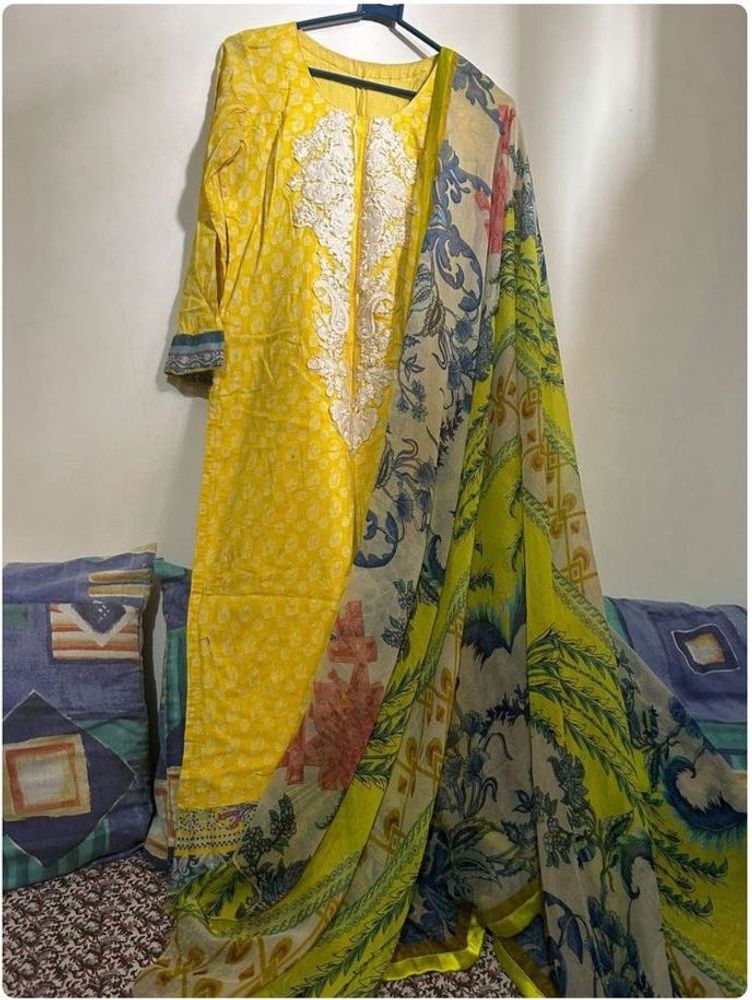 Vibrant Yellow Embroidered Kurta Set with Dupatta