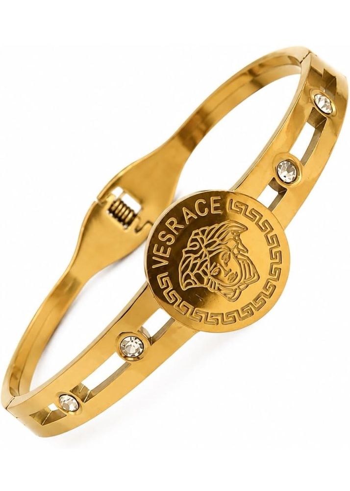 Gold Tone Medusa Medallion Bangle Bracelet