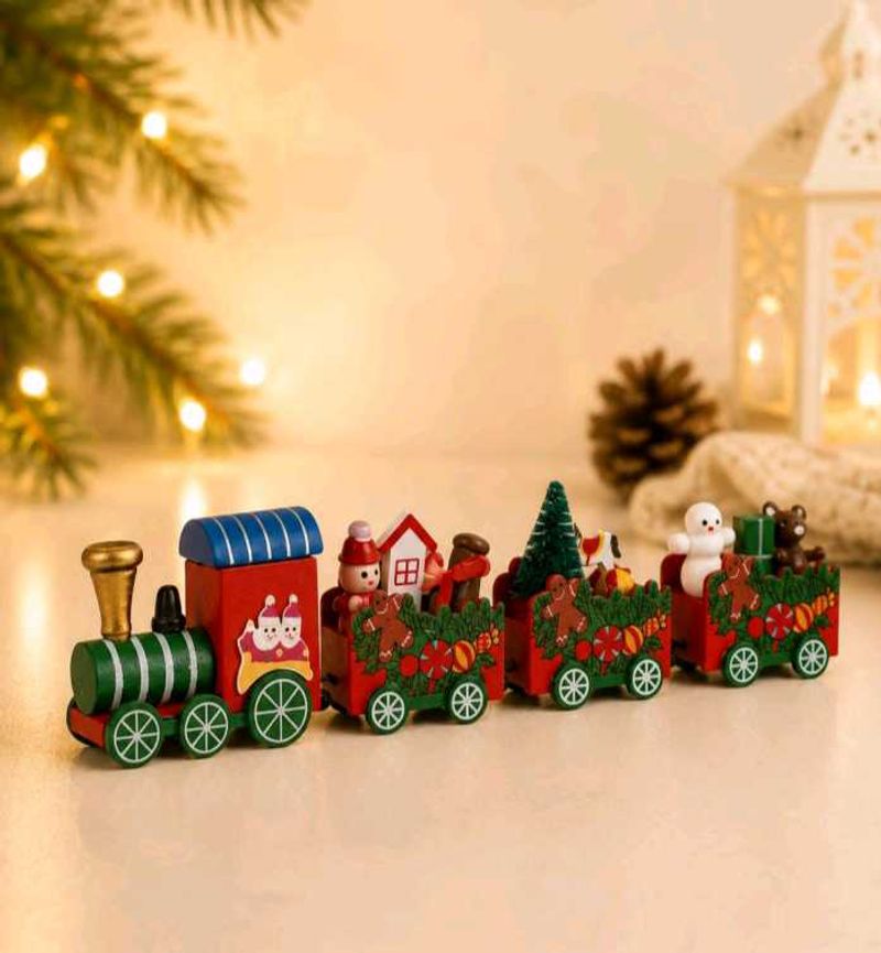 Festive Wooden Christmas Train Decor