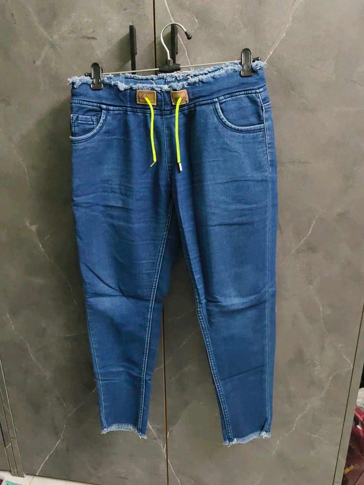 Blue Denim Jeans with Drawstring