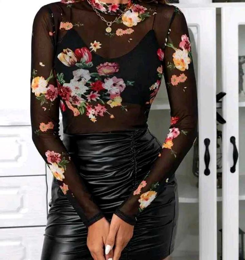 Floral Mesh Long Sleeve Top