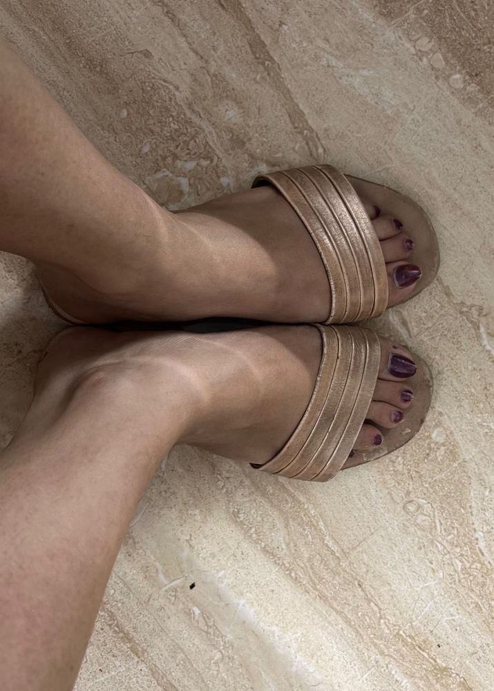 Rose Gold Strappy Flat Sandals