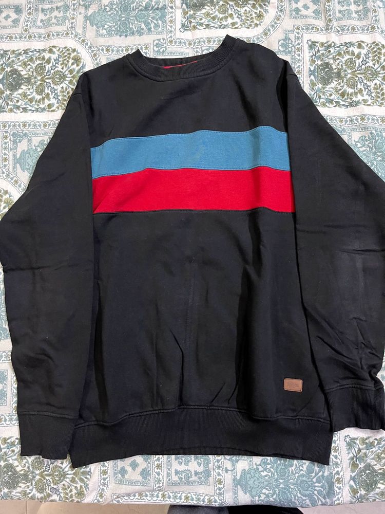 Black Sweatshirt with Colorblock Stripe