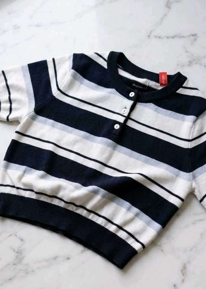 Striped Button-Up Knit Top