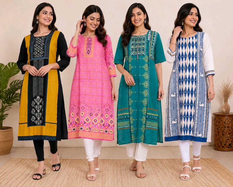 Vibrant Printed Kurtas Set of 4