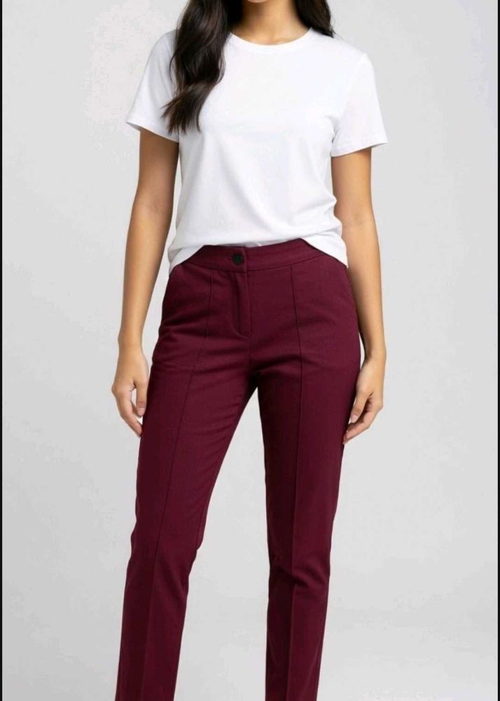 Maroon Fitted Pants