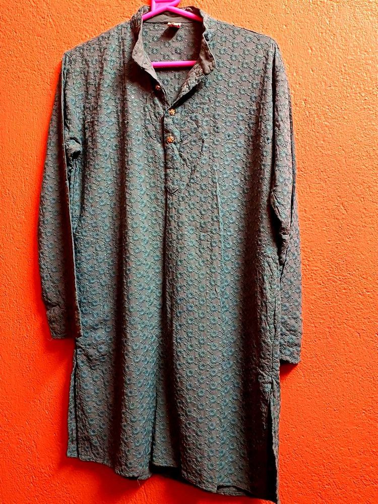 Men's Teal Printed Kurta