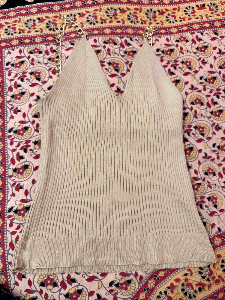 Ribbed Chain Strap Tank Top