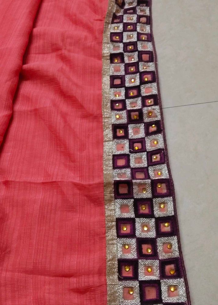 Elegant Pink Saree with Embellished Border