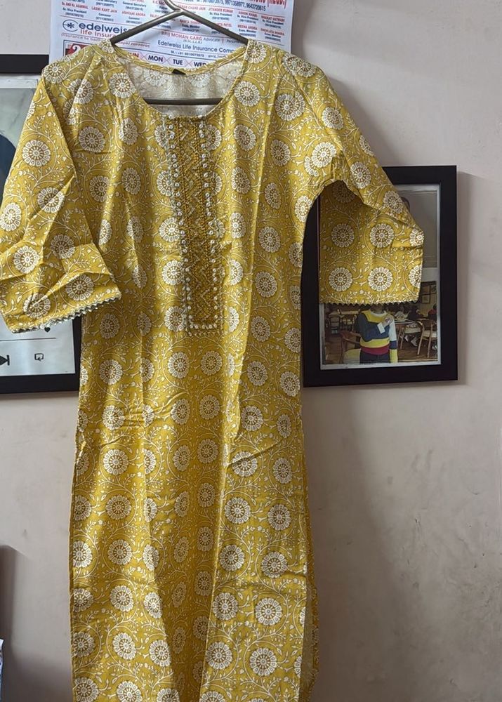 Yellow Printed Kurta