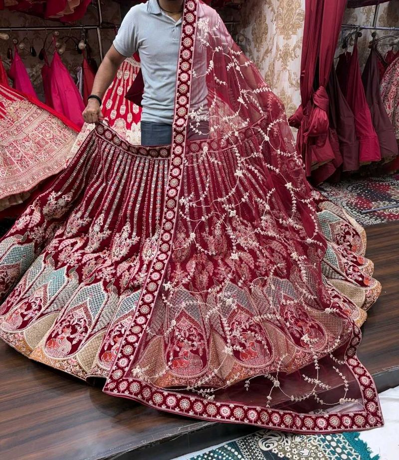 Exquisite Maroon Velvet Lehenga Choli