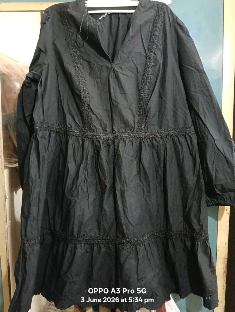 Black Embroidered Bayside Ladder Trim Dress
