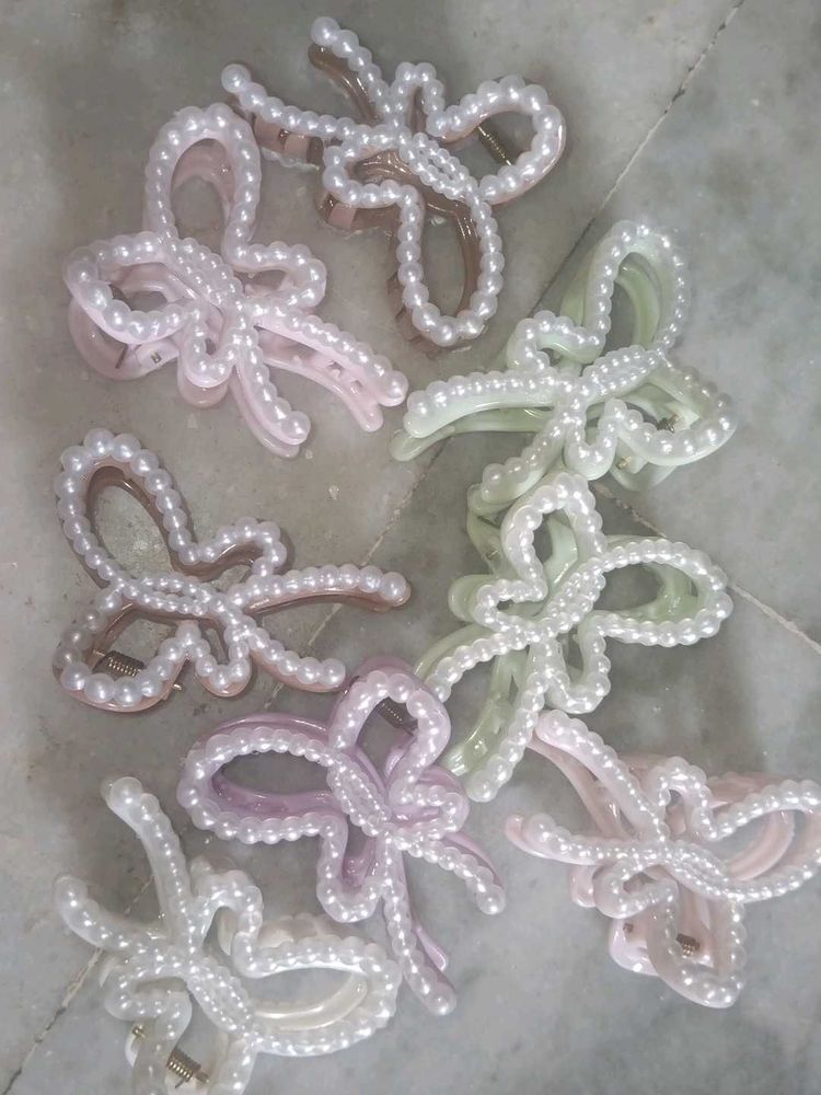 Pearl Bow Hair Claw Clips (Set of 7)