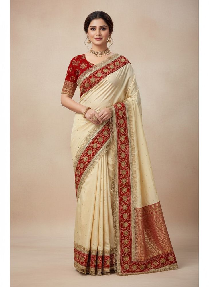 Viral saree with Red velvet lace&amp; freebie 🎁