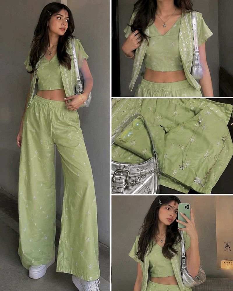 Green Embroidered 3 piece set