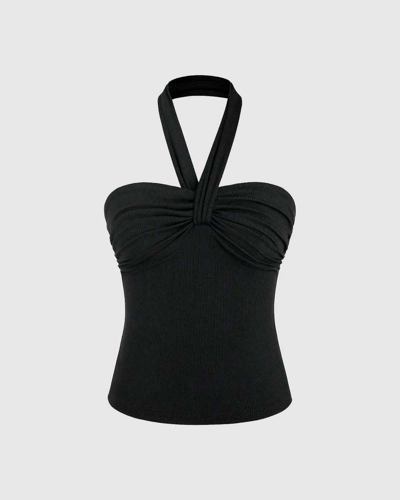 26279. Chic Black Halter Neck Twist Top