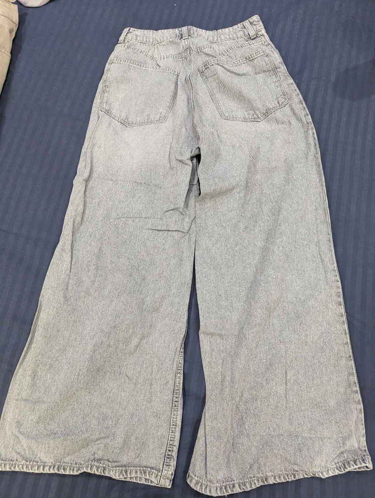 H&amp;M Wide Leg Grey Denim Jeans