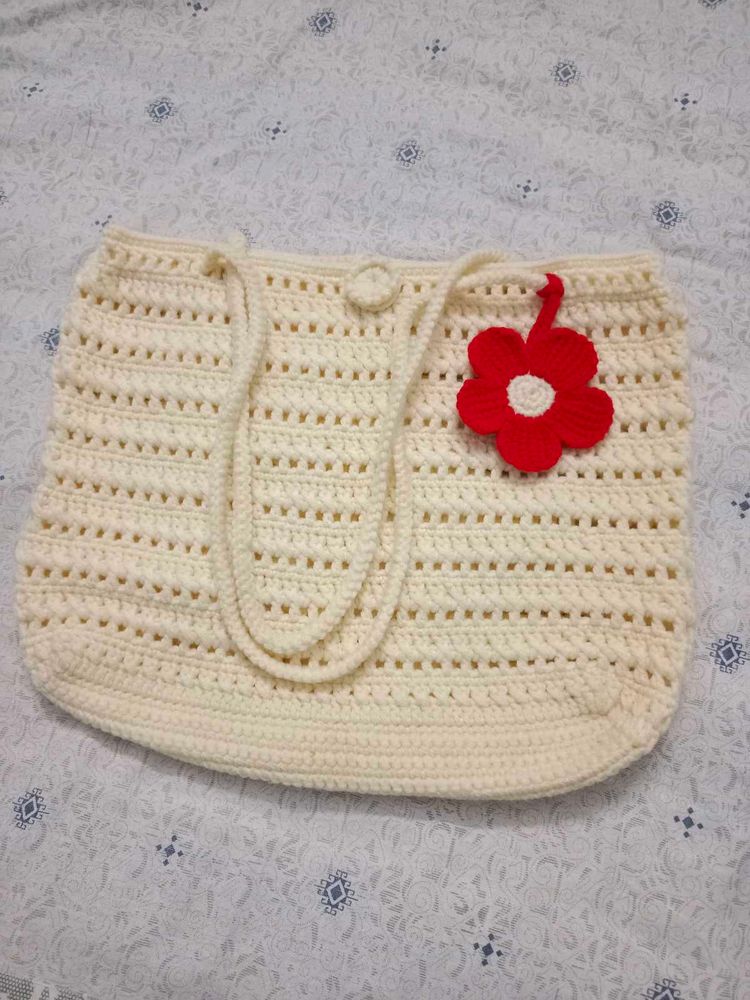 Crochet Tote Bag with Flower