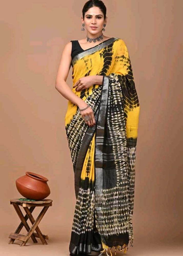 Vibrant Yellow Tie-Dye Saree