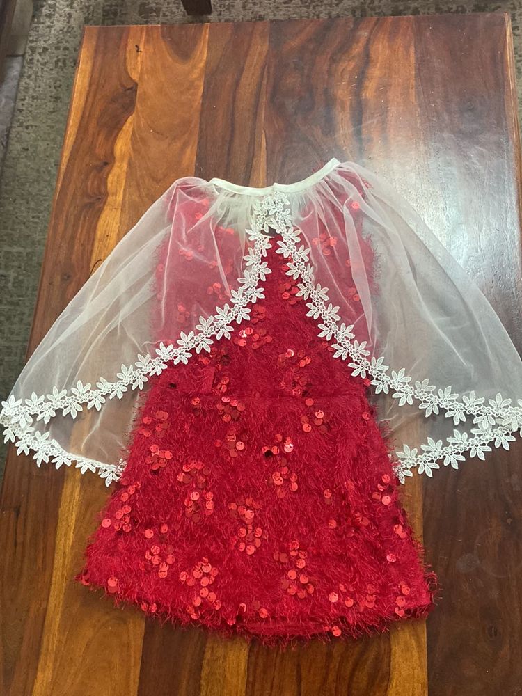 Girls' Red Sequin Dress with Cape