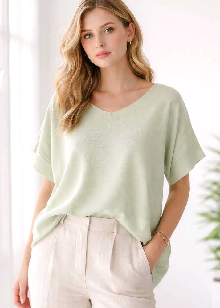 Mint Green V-Neck Relaxed Fit Tee