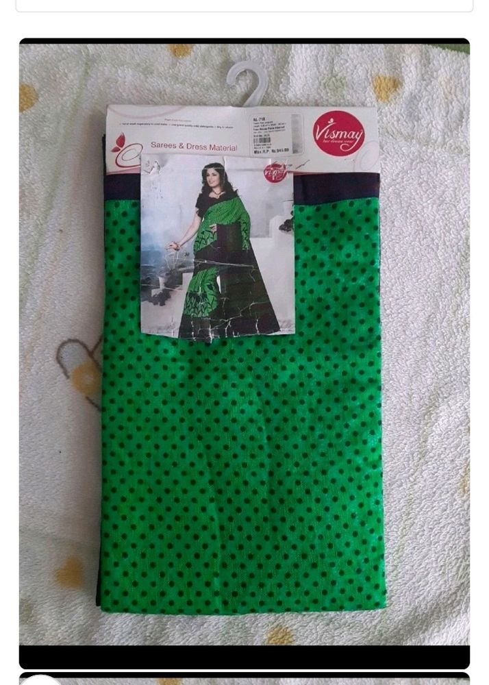 Green Polka Dot Saree Fabric