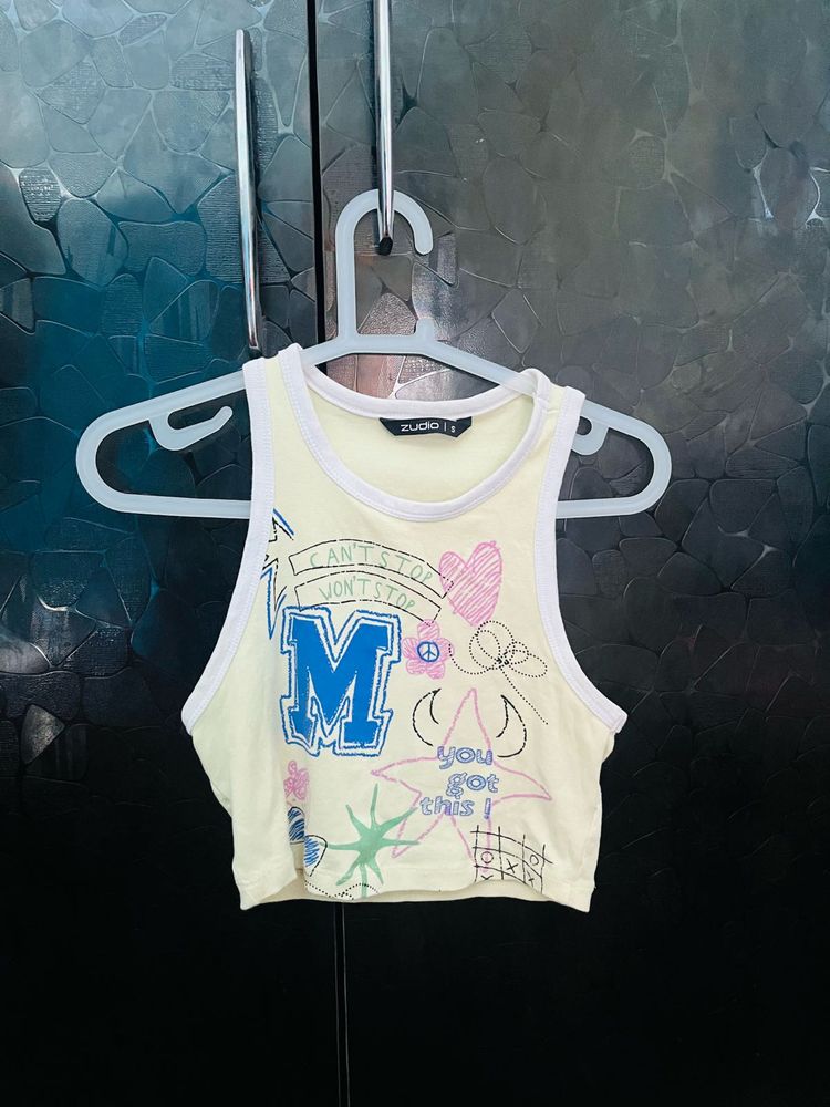 Yellow Graphic Crop Top