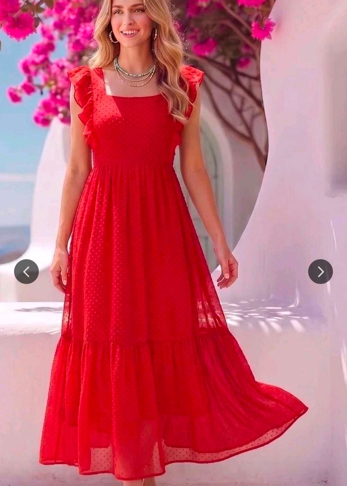 Chic Red Ruffle Maxi Dress