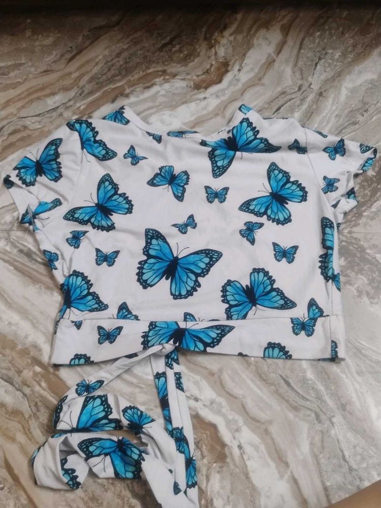 Butterfly Print backless Crop Top