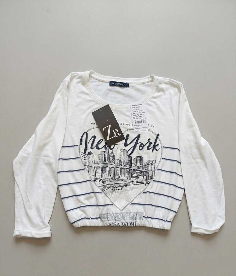 White NYC Graphic Long Sleeve Top