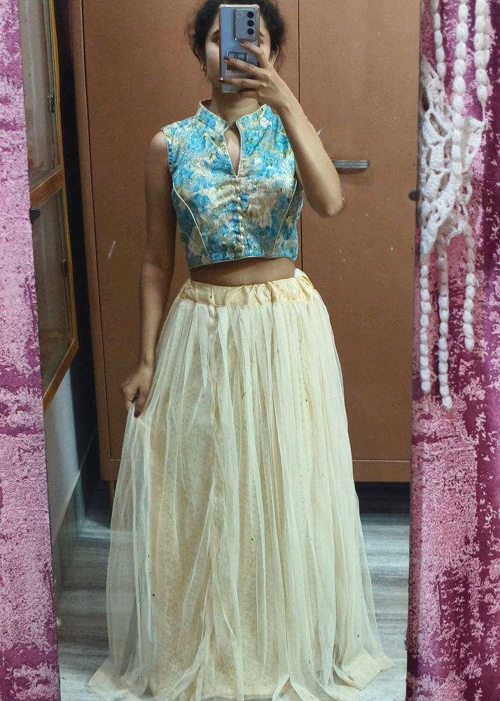 Ethnic Crop Top And Long Skirt Set
