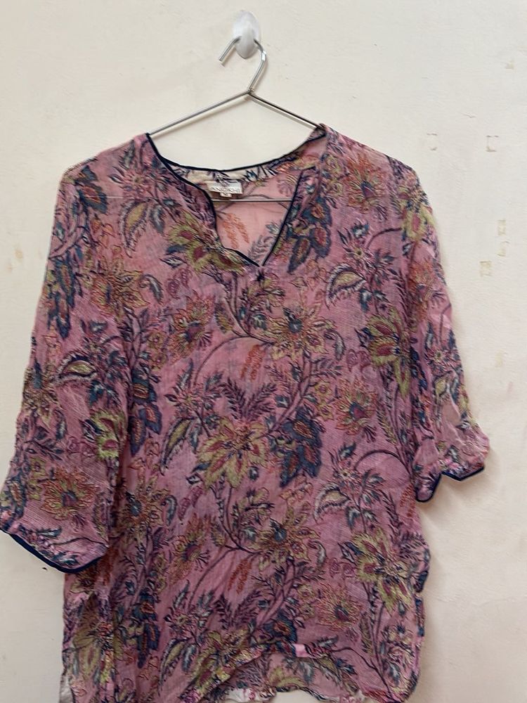 Pink Floral Print Kurta